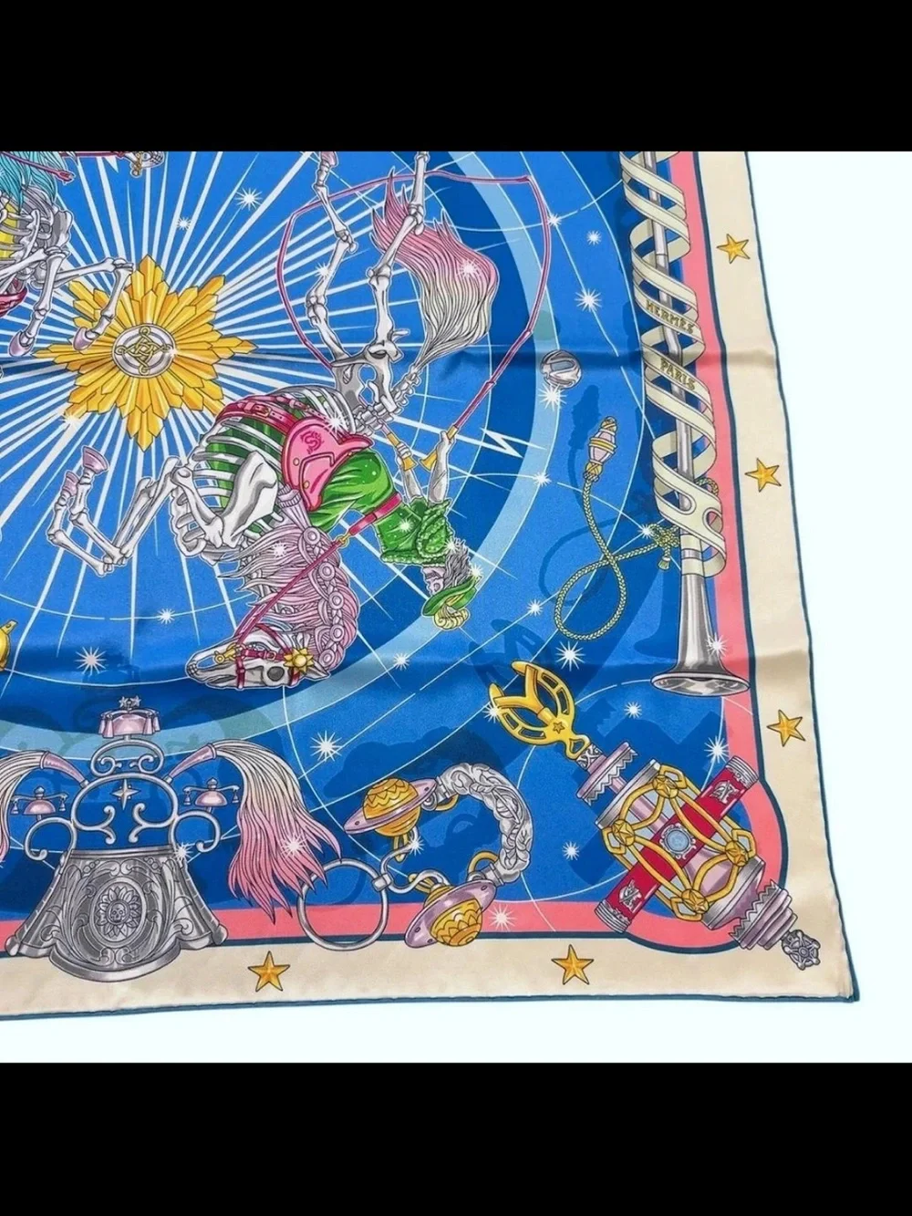 Hermes Blue Multicolor Celestial Carousel Silk Scarf